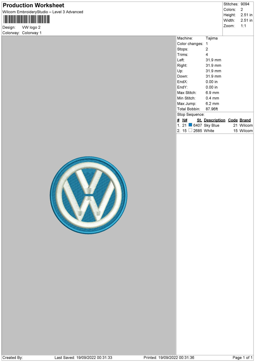Volkswagen logo Embroidery Design Download - EmbroideryDownload