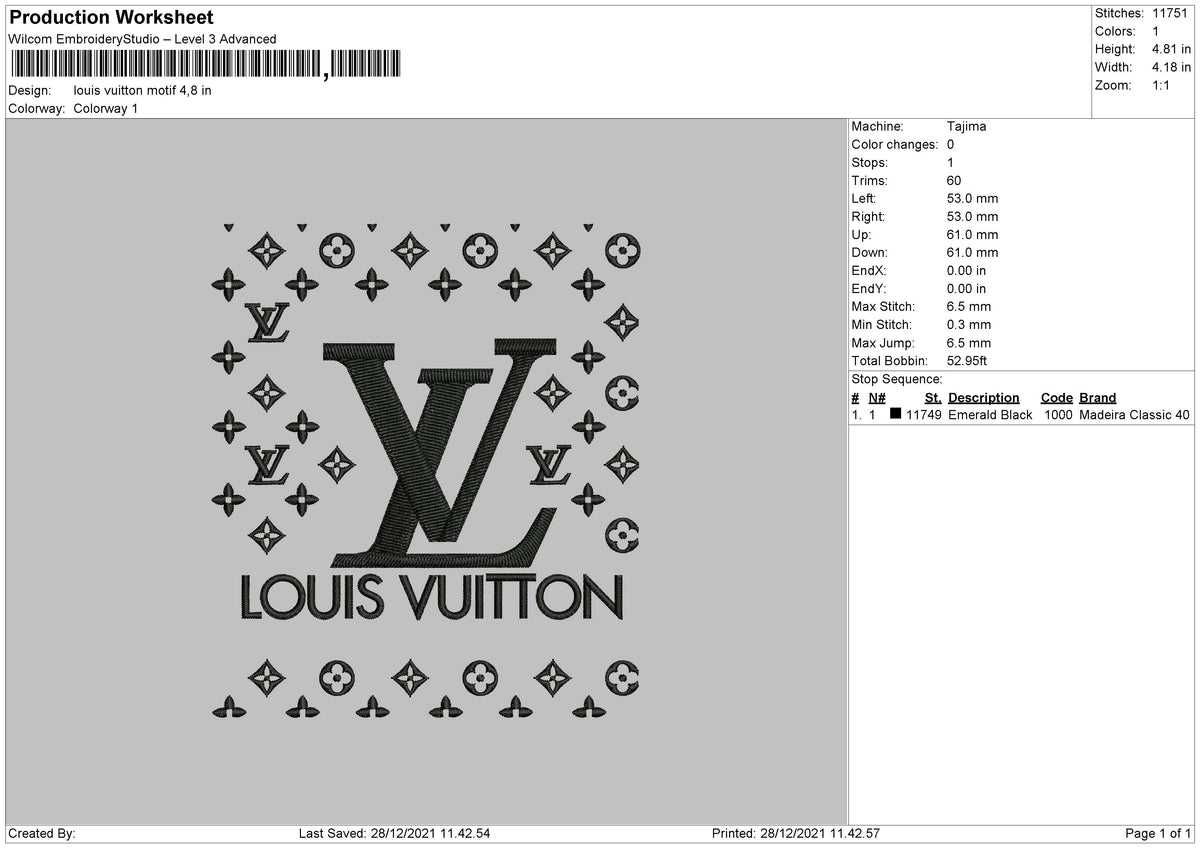 Louis Vuitton green flower logo machine embroidery design