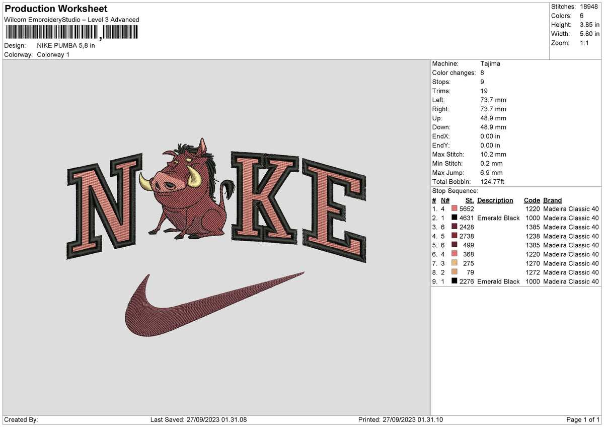 Nike Pumba Embroidery File 6 sizes – Embropedia