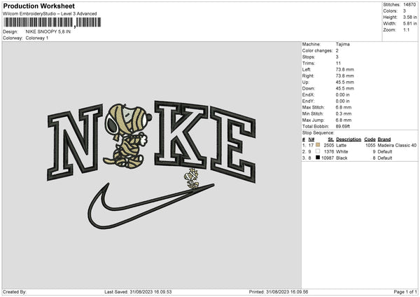 Nike Snoopy 3108 Embroidery File 6 sizes – Embropedia